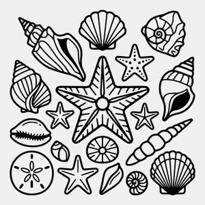 Minimalistiska snäckskal sjöstjärna SVG PNG: Ocean Icons Cut-fil (digital nedladdning)