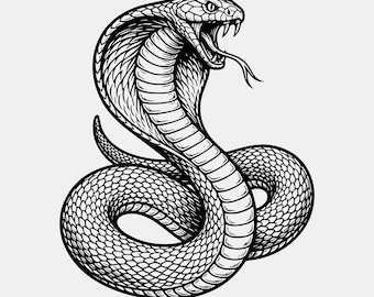 Cobra Striking Svg Png: Detailed Line Art Design (Digital Download)