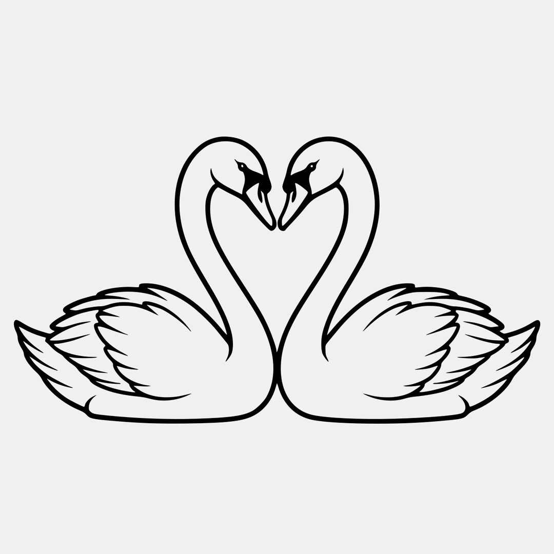 Two Swans Heart Shape Svg Png: Line Art Design for Cricut (digital ...