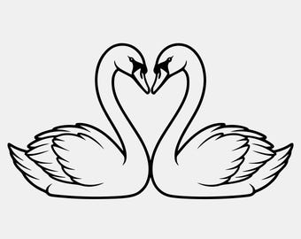 Two Swans Heart Shape Svg Png: Line Art Design For Cricut (Digital Download)