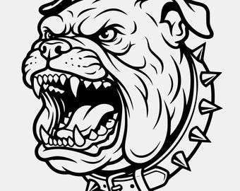 Roaring Bulldog Mascot SVG PNG: Aggressive Spiked Collar Dog Cut File (Digital Download)