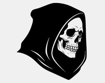 Grim Reaper Skull SVG, Hooded Skeleton PNG, Gothic Clipart