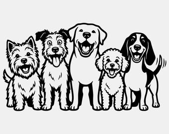 Five Happy Dogs SVG PNG : Bold Graphic Design For Cut Files (Digital Download)