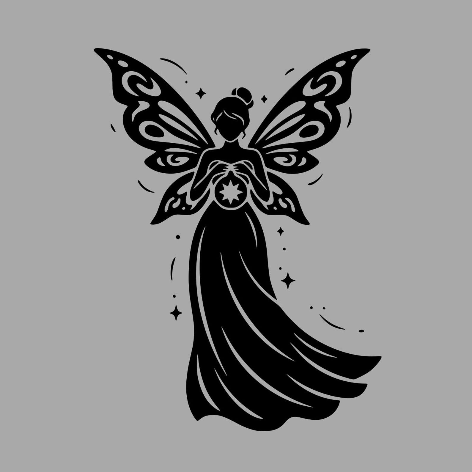 Fantasy Fairy Silhouette SVG | Magical Angel Wing Clipart | Celestial ...