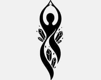 Witchy Woman & Crystals SVG | Boho Yoga Silhouette Clipart (Digital Download)