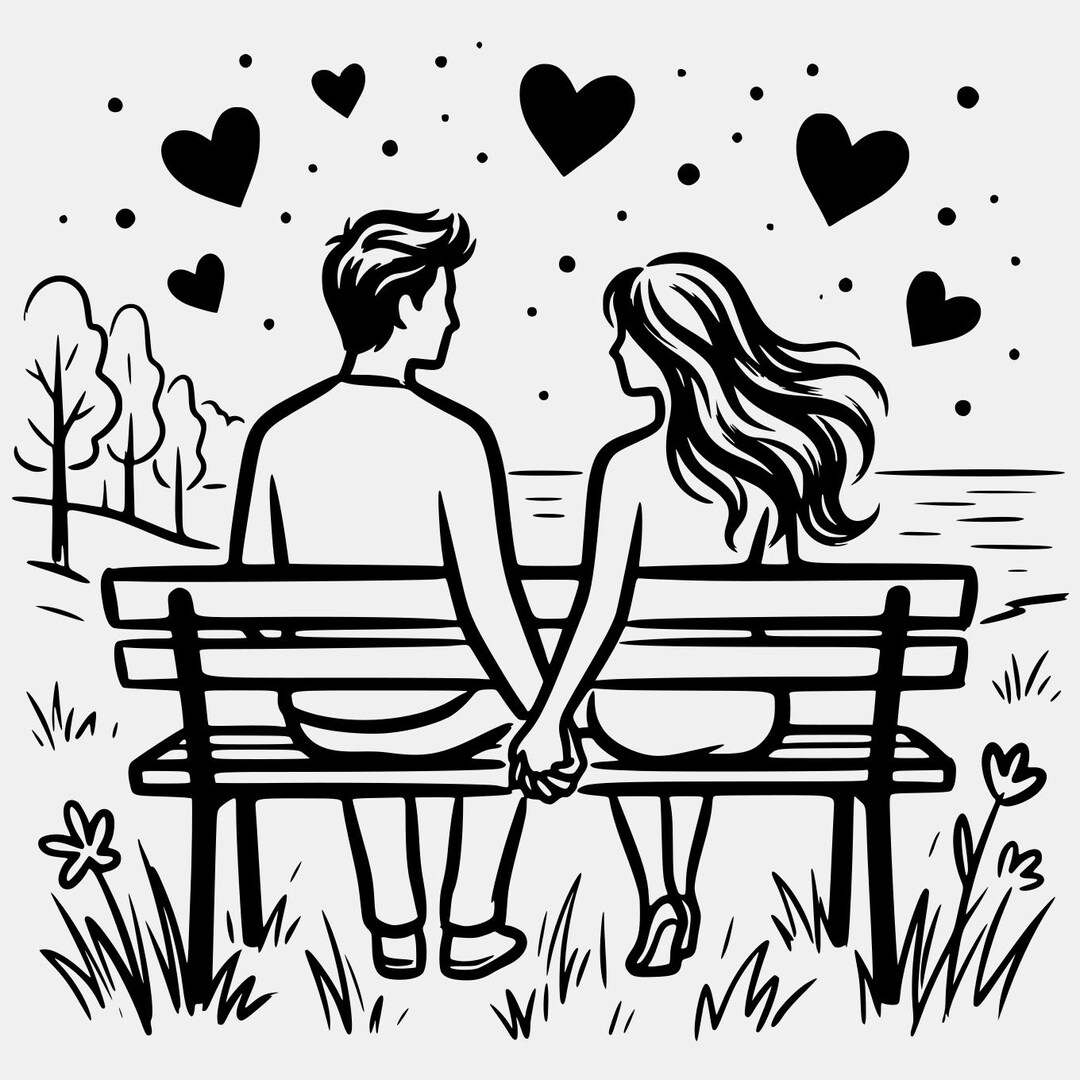 Couple Silhouette SVG PNG: Romantic Line Art Design (digital Download ...