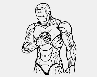 Ilustración digital en formato SVG de Iron Man, pose de superhéroe con el pecho al descubierto (descarga digital).