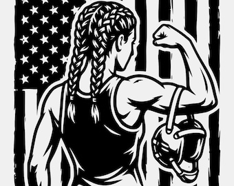 Female Wrestler American Flag Graphic Art