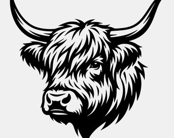 Highland Cow Head SVG PNG: Bold Graphic Design (Digital Download)