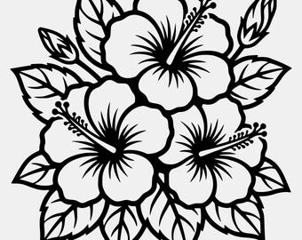 Hibiscus Flowers SVG PNG: Bold Line Art Design (Digital Download)
