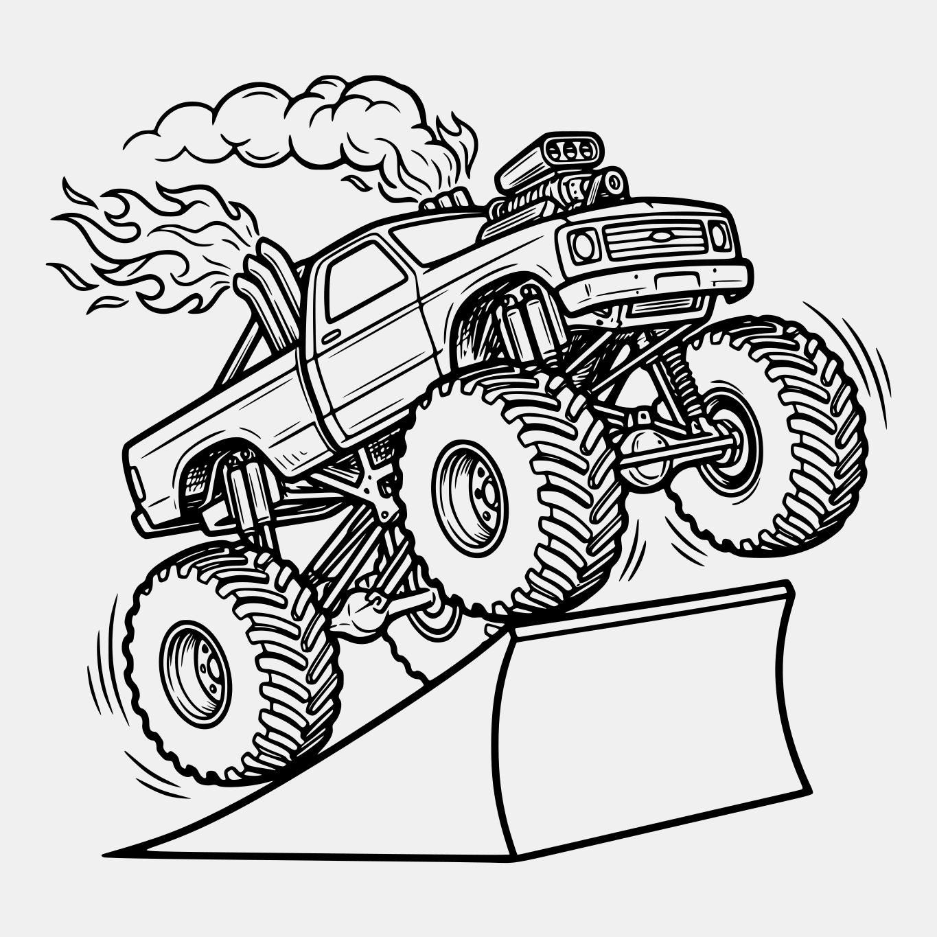 Monster Truck Ramp Jump SVG: Bold Line Art Cut File (PNG, JPG) - Etsy
