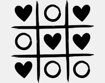 Tic Tac Toe Hearts Os SVG PNG: Minimalist Game Design (Digital Download)