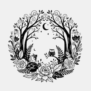 Pakiet Enchanted Forest SVG – mistyczne leśne stworzenia i kwiatowy wieniec dla Cricut