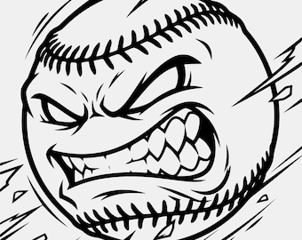 Enraged Baseball Character Charging Forward SVG, Angry Sports Mascot Illustration, Fast Ball Graphic