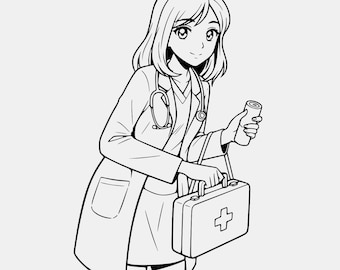 Anime Doctor Nurse SVG PNG: Manga Medical Professional Cut File (Digital Download)