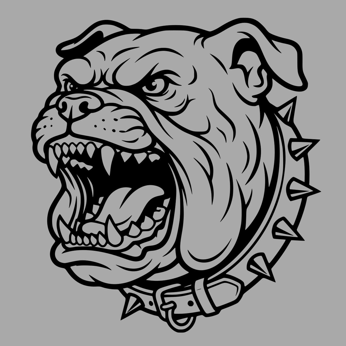 Roaring Bulldog Mascot SVG PNG: Aggressive Spiked Collar Dog Cut File ...