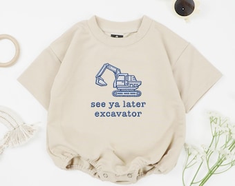 Embroidered See Ya Later Excavator Baby Bodysuit, Pregnancy Reveal Baby Shirt, Construction Truck Toddler Crewneck, Cute Tractor Baby Boy