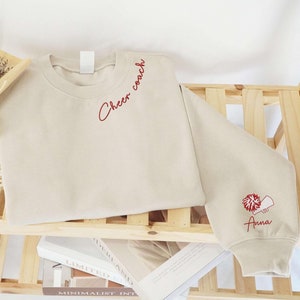 Embroidered Custom Cheer Coach Sweatshirt, Cheer Pullover Sweatshirt, Cheerleading Squad Sweatshirt, Cheer Coach Sweatshirt With Name.
