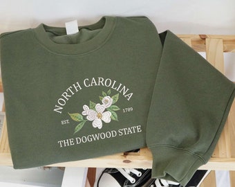 Embroidered North Carolina The Dogwood Blossom State Sweatshirt, Custom US State Flowers Embroidery Sweatshirt, North Carolina 1788 Shirt 2.