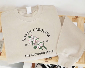 Embroidered North Carolina The Dogwood Blossom State Sweatshirt, Custom US State Flowers Embroidery Sweatshirt, North Carolina 1788 Shirt.