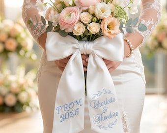 Custom Embroidered Bouquet Sash, Prom & Homecoming Ribbon, Personalized Floral Wrap With Name, Name And Date Graduation Corsage Wrap