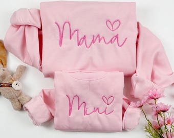 EMBROIDERED Mama And Mini Matching Sweatshirt, Mommy Baby Sweatshirt Design, Family Matching Outfits, Baby Announcement, Baby Shower Gift