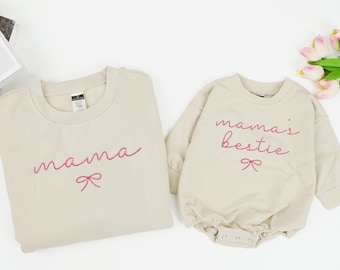 EMBROIDERED Mama And Mama's Bestie Sweatshirt, Awesome Mommy And Baby Matching Design, Matching Family Gift, New Mom Announcement Sweatshirt