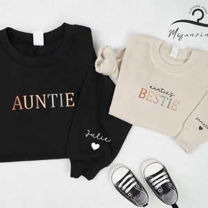Embroidered Personalized Auntie and Auntie&#39;s Bestie Sweatshirt, Auntie Me Sweater, Aunt Sweatshirt, Best Gifts for Aunt, Auntie&#39;s Bestie.