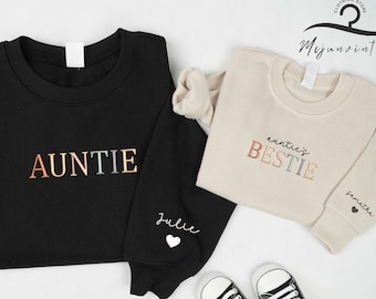 Embroidered Personalized Auntie and Auntie&#39;s Bestie Sweatshirt, Auntie Me Sweater, Aunt Sweatshirt, Best Gifts for Aunt, Auntie&#39;s Bestie.