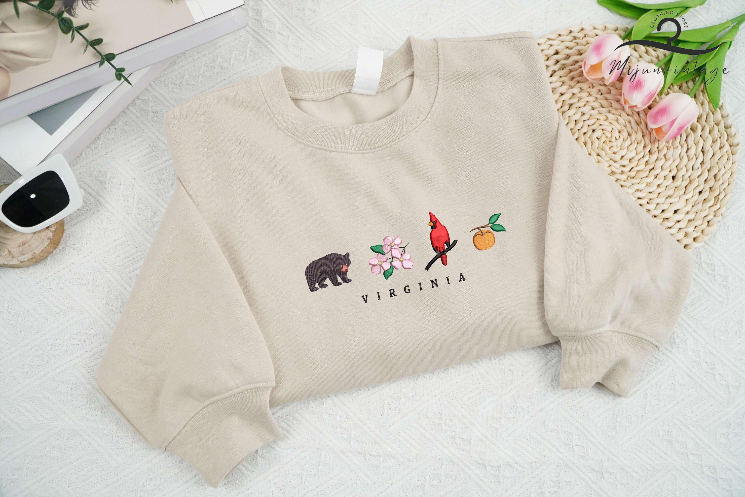 EMBROIDERED Virginia State Sweatshirt, Virginia Travel Gifts, Virginia T-shirt, EMBROIDERED West Virginia Rhododendron State Sweatshirt.