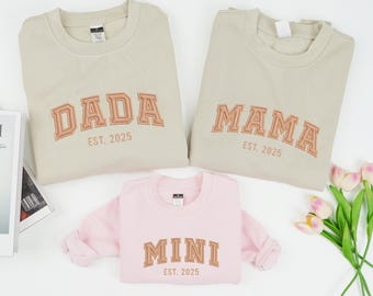 EMBROIDERED Family Matching Sweatshirt, Dada Mama Mini Sweatshirt Design, Mom Dad and Baby Announcement, Baby Announcement, Baby Shower Gift