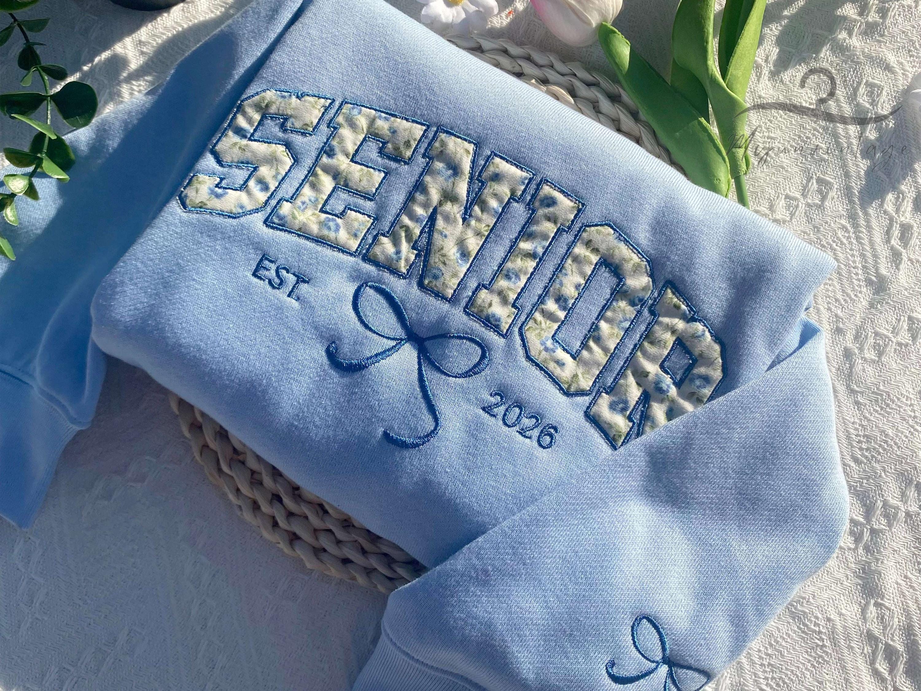 Embroidered Senior Coquette Bow Shirt, Customized Grad Year, Senior Cheer Shirt, Graduation Shirt, Class Of 2025 Shirt, Floral Senior Shirt.