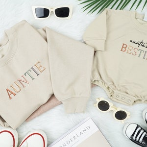 Embroidered Auntie and Auntie&#39;s Bestie Sweatshirt, Auntie Me Sweater, Aunt Sweatshirt, Aunt Niece Shirts, Best Gifts for Aunt, Aunt Nephew
