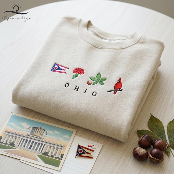 EMBROIDERED Ohio Sweatshirt, EMBROIDERED Ohio State Shirt, Home State Shirt, Ohio Locals Gifts, Ohio Map Silhouette Tee, Ohio Lover.