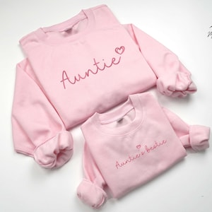 Embroidered Auntie And Auntie&#39;s Bestie Sweatshirt, Family Shirt, Aunt Shirt, Aunt To Be, Auntie And Nephew Shirt, Auntie And Bestie Matching