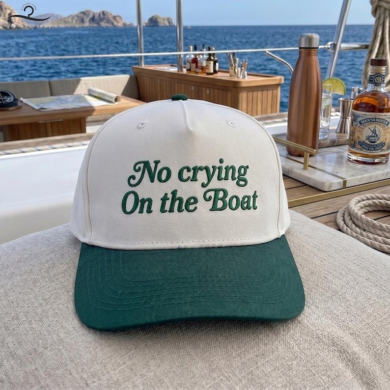 Embroidered No Crying On The Boat Hat, Funny Lake Day Cap, Boating Gift For Friends, Matching Boating Hat For Party, Lake Life Gift image 2