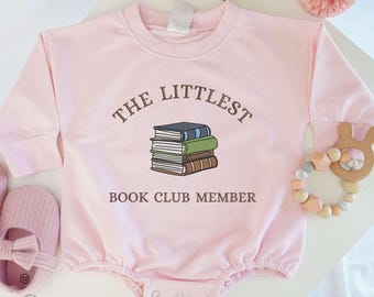 Embroidered Littlest Member Of The Book Club Baby Romper, Love Reading Bodysuit, Bookworm Baby Bodysuit Romper, Reader Gift, Book Lover Gift
