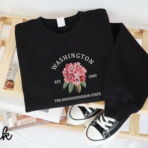 Embroidered Washington Icons Sweatshirt, Embroidered Rhododendron ...