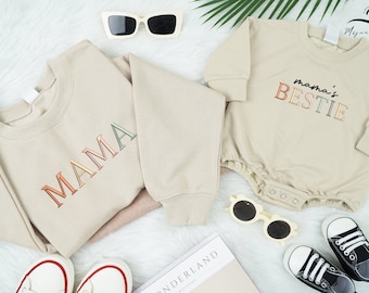 Embroidered Mama's Besties And Me Sweatshirt, Besties Sweater, Mama Baby Besties Hoodie, Mom and Baby Crewneck,Mama and Me,Matching Mommy Me