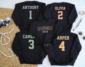 Custom Cousin Crew Shirts, Matching Cousin Shirt, Family Cousin Gift, Cousin Vacation Shirt, Kids Name And Age Shirt, Family Trip Sweatshirt