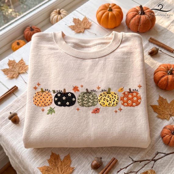 EMBROIDERED Pumpkin Season Shirt, Halloween Pumpkin Shirt, Retro Spooky Season Tee, Cute Halloween Matching Gift, Autumn Fall Design