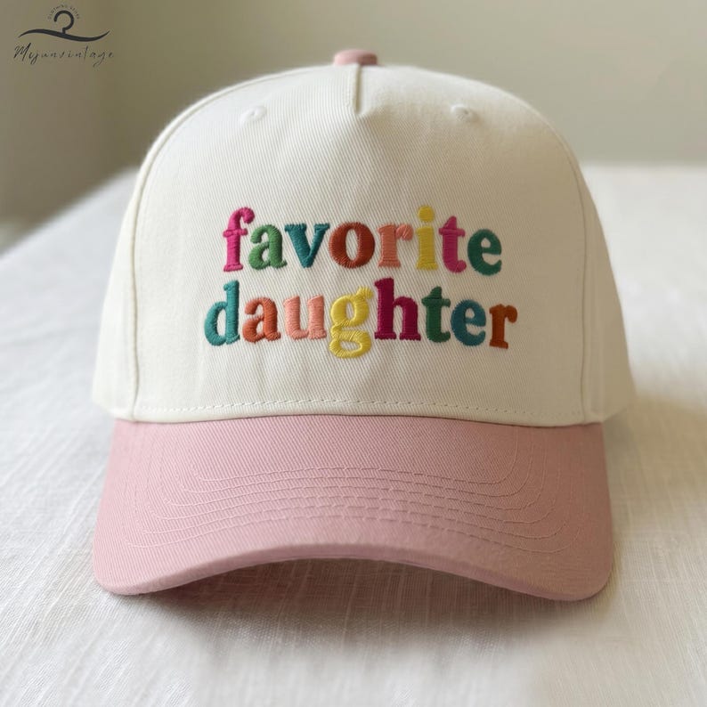 Gorro bicolor bordado para hija, gorras a juego para papá e hija, regalos para la hija favorita, gorro cómodo de moda otoñal, regalo moderno para la hija de papá imagen 2