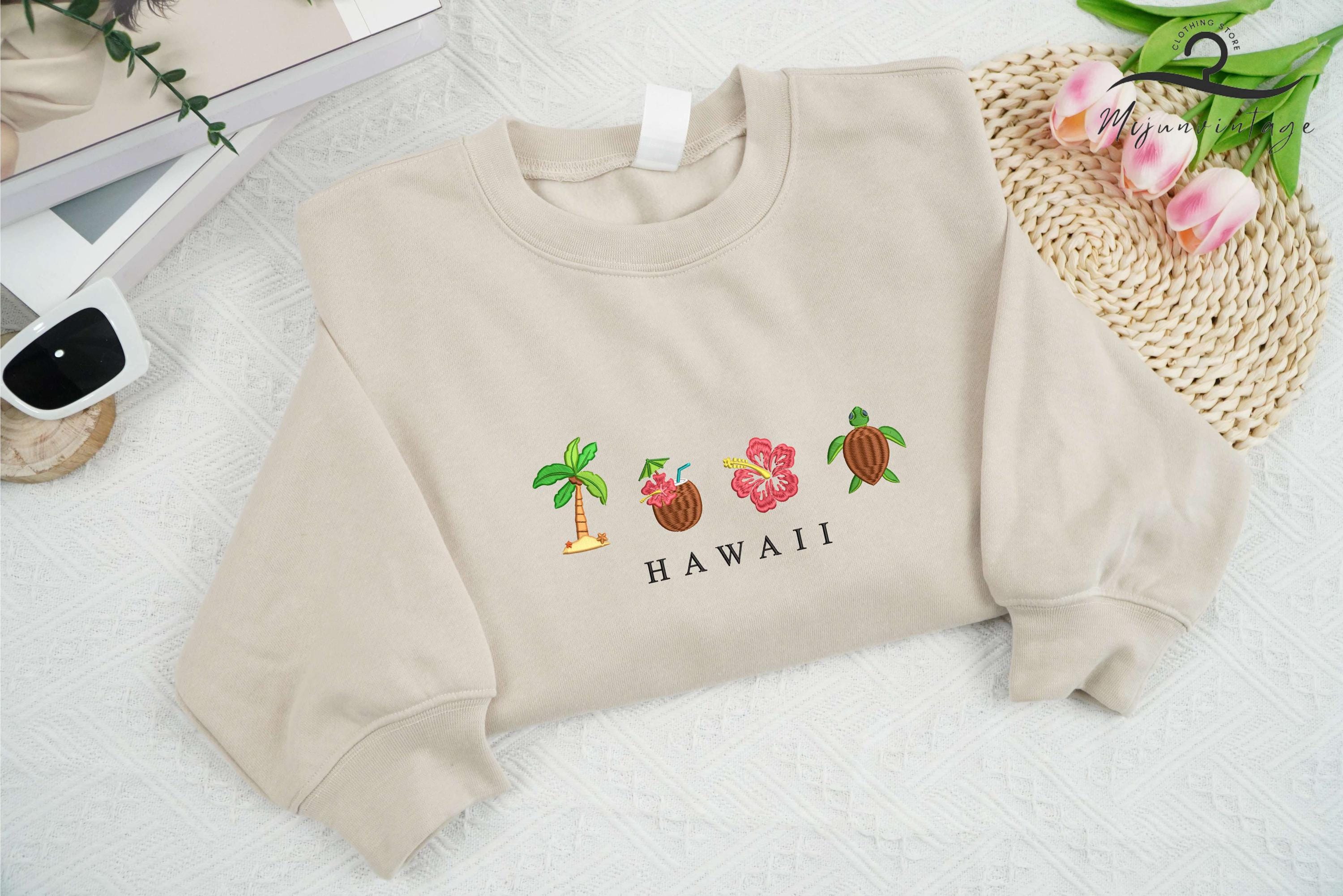 Embroidered Hawaii Sweatshirt, Ocean, Cozy, Hibiscus Flower, Sea Turtle, Coconut Crewneck, Beachy Hoodie, Summer Vacation Sweater