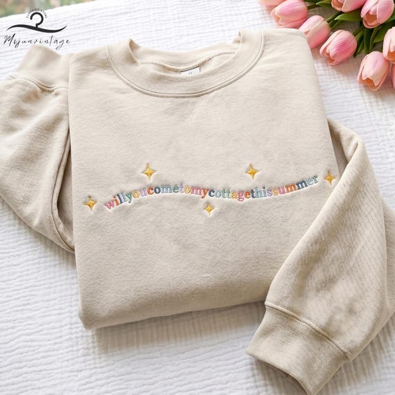 EMBROIDERED Will You Come to My Cottage This Summer Sweatshirt, Hockey Fan Crewneck, Gift For Movie Lover, Romance Reader Gift, Summer Tee