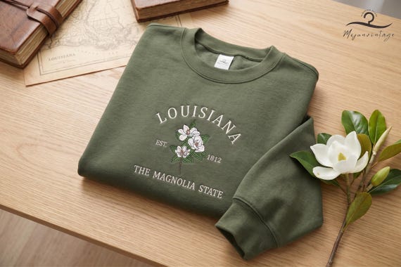 Embroidered Louisiana Magnolia State Sweatshirt, Custom US State Flowers Sweatshirt, Louisiana Est 1812 State Embroidery Shirt.