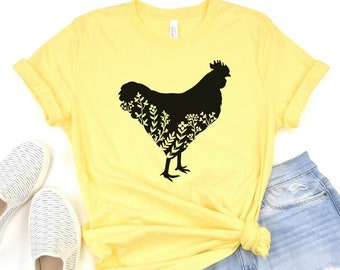 Chicken Shirts, Floral Chicken Shirt, Farm T-Shirt, Farmer Shirt, Chicken Lover T-Shirt, Farming Shirt, Farm Girl Shirt, Farm Life T-Shirt