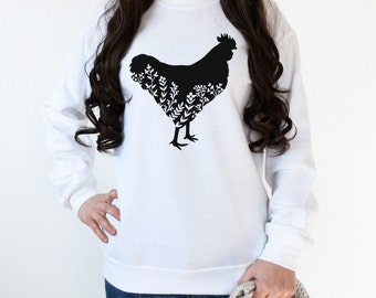 Chicken Sweatshirt, Floral Chicken Sweatshirt, Farm Sweatshirt, Farmer Pullover, Chicken Lover Sweatshirt, Farming Crewneck, Farm Girl Gift