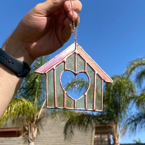 Stained glass house, sun catcher, window/hanging, gift, handmade, home decor, glass art ornaments, creative, unique