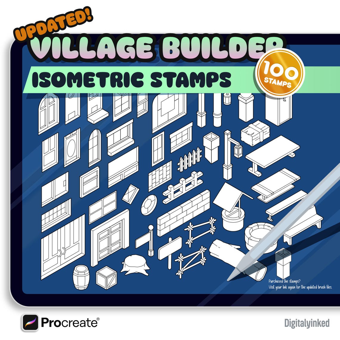 Village Builder 100 Procreate Isometric Brush Stamps - Craft Your Cozy ...