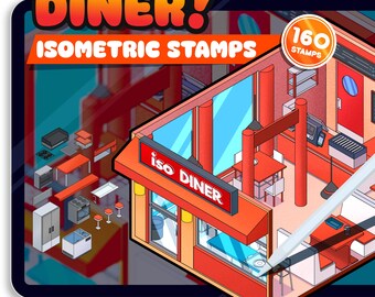 Ponad 160 izometrycznych stempli pędzla Procreate Restaurant – NATYCHMIASTOWE POBIERANIE